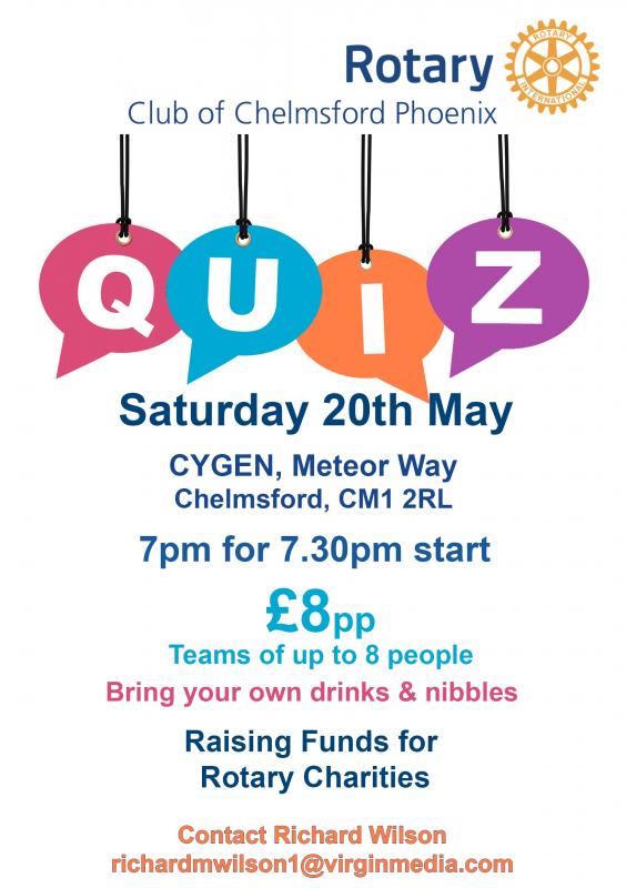 Quiz at CYGEN, Meteor Way, CM1 2RL Rotary Chelmsford Phoenix